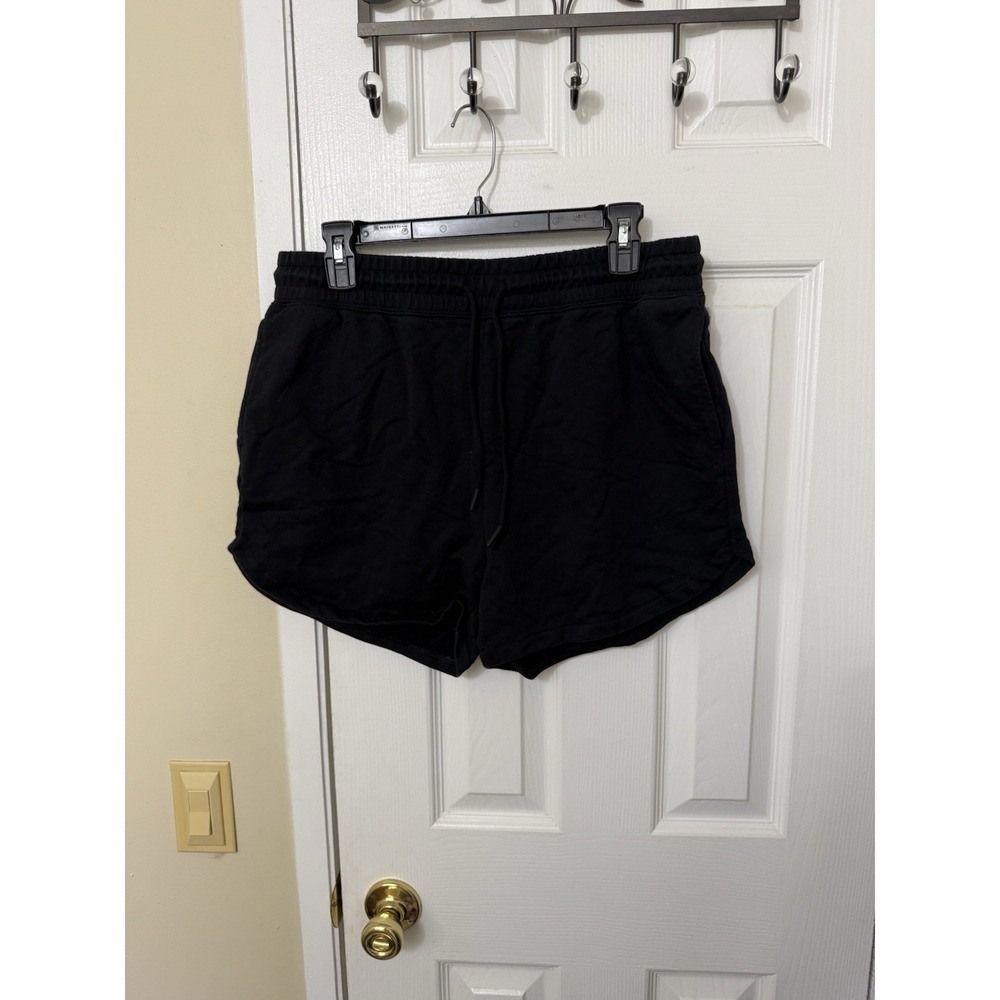 GYMSHARK BLACK COTTON DRAWSTRING ATHLETIC SHORTS WOMEN'S LARGE RUNNING HIKING - Picture 2 of 3